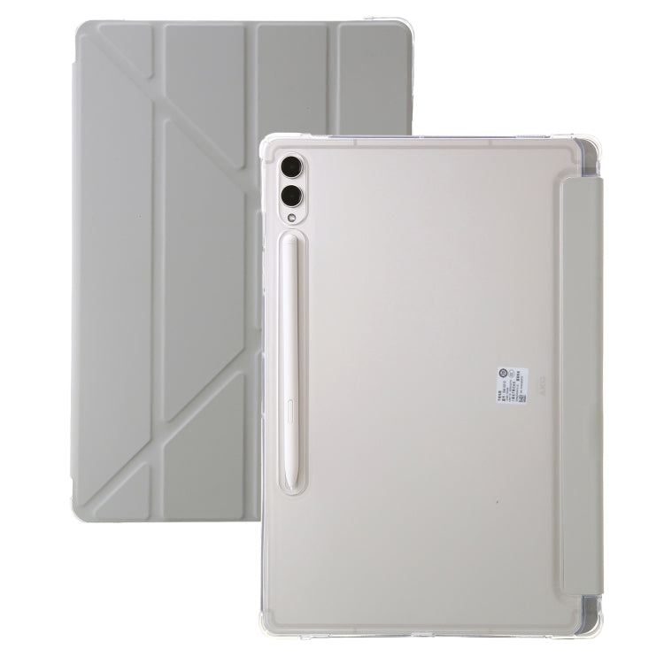 Clear acrylic deformation leather tablet case for Samsung Galaxy Tab S9+, showcasing its sleek design and protective features.